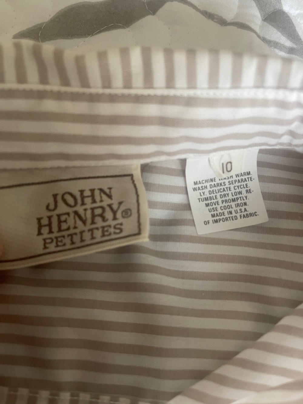 John Henry Tan & Cream Striped Shirt Dress short cuffed sleeves Pockets Size10P - Picture 6 of 14